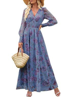 Elegant Floral Long Sleeve Maxi Dress for Fall Weddings & Special Occasions
